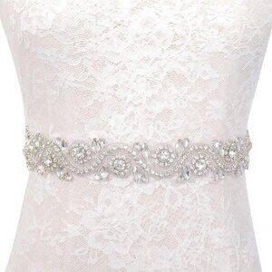 Wedding Sash Dress Belt Bridal Rhinestone Belt Crystal Silver Trim Womens Belt I
